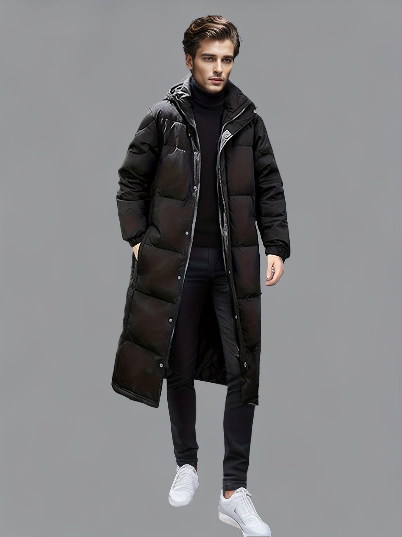 Men's long windproof puffer coat, view 7