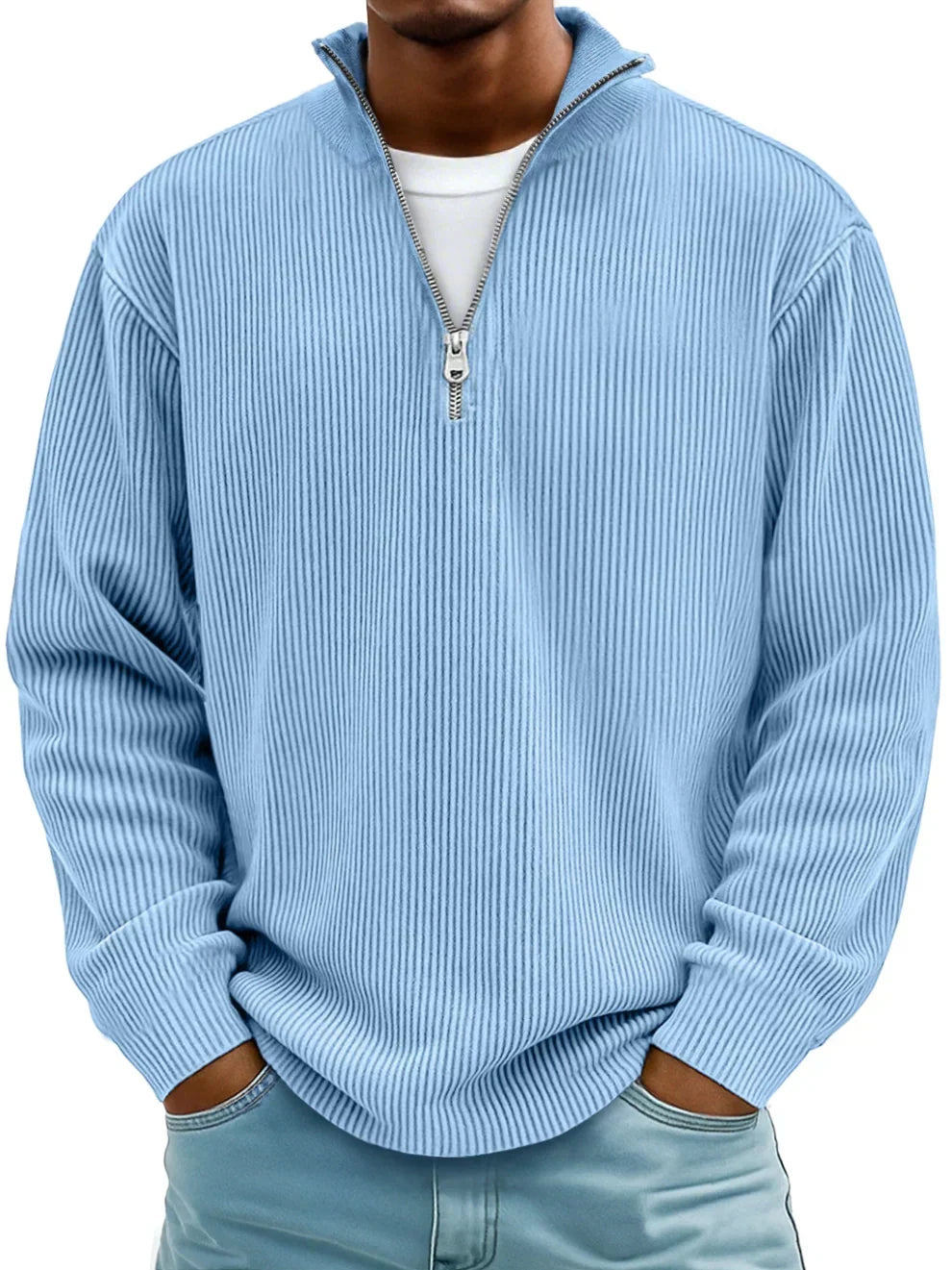 Men's classic knit crew pullover, side view