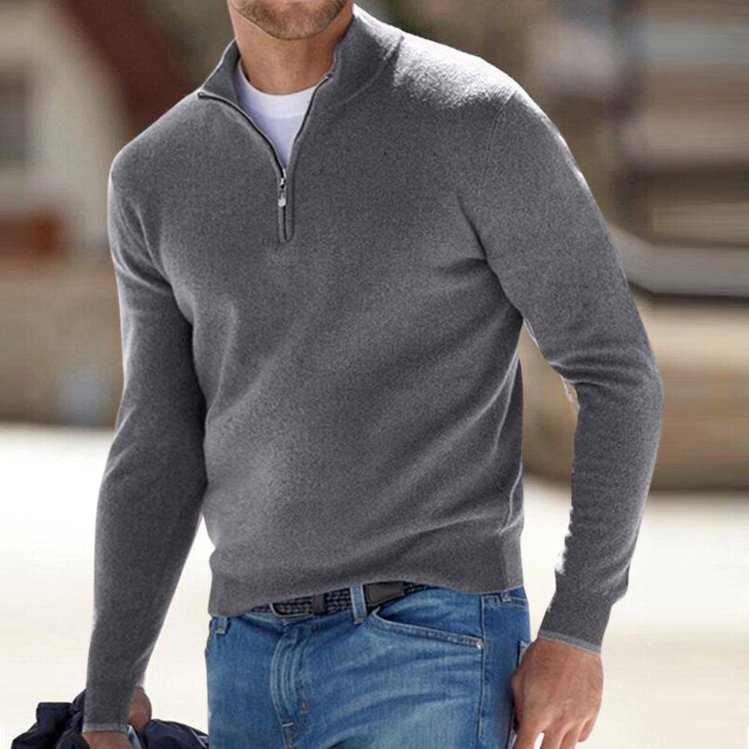Men's premium half zip jumper, detail