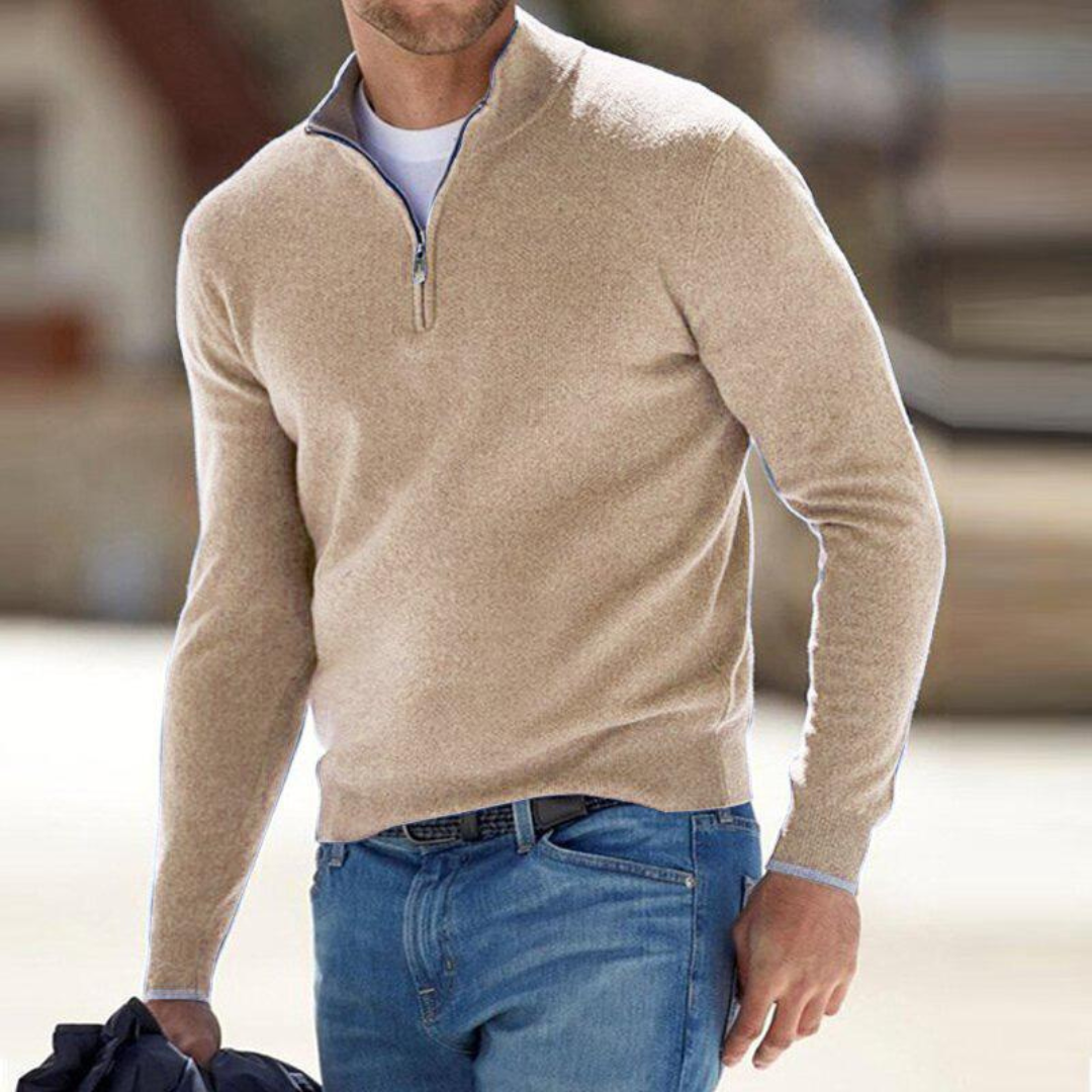 Men's premium half zip jumper, side view