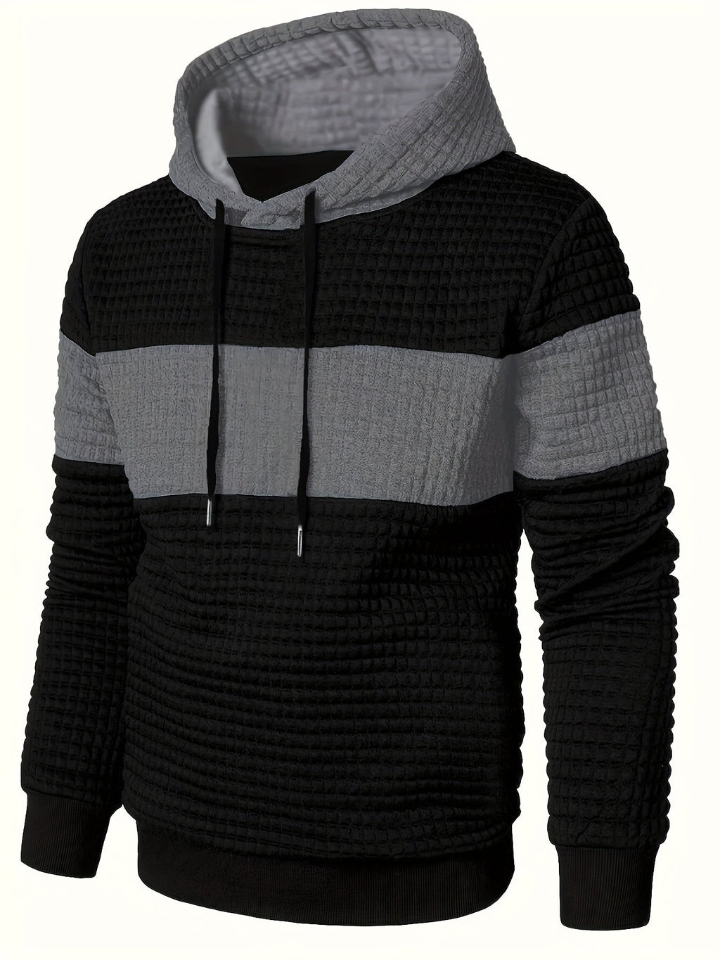 Men's colour block textured hoodie, side view