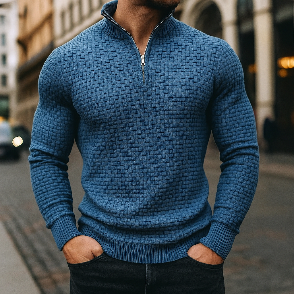 Men's wool blend waffle quarter zip jumper, view 6