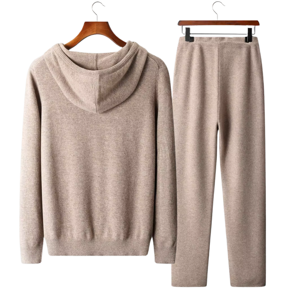 Men's wool blend zip top jogger set, side view