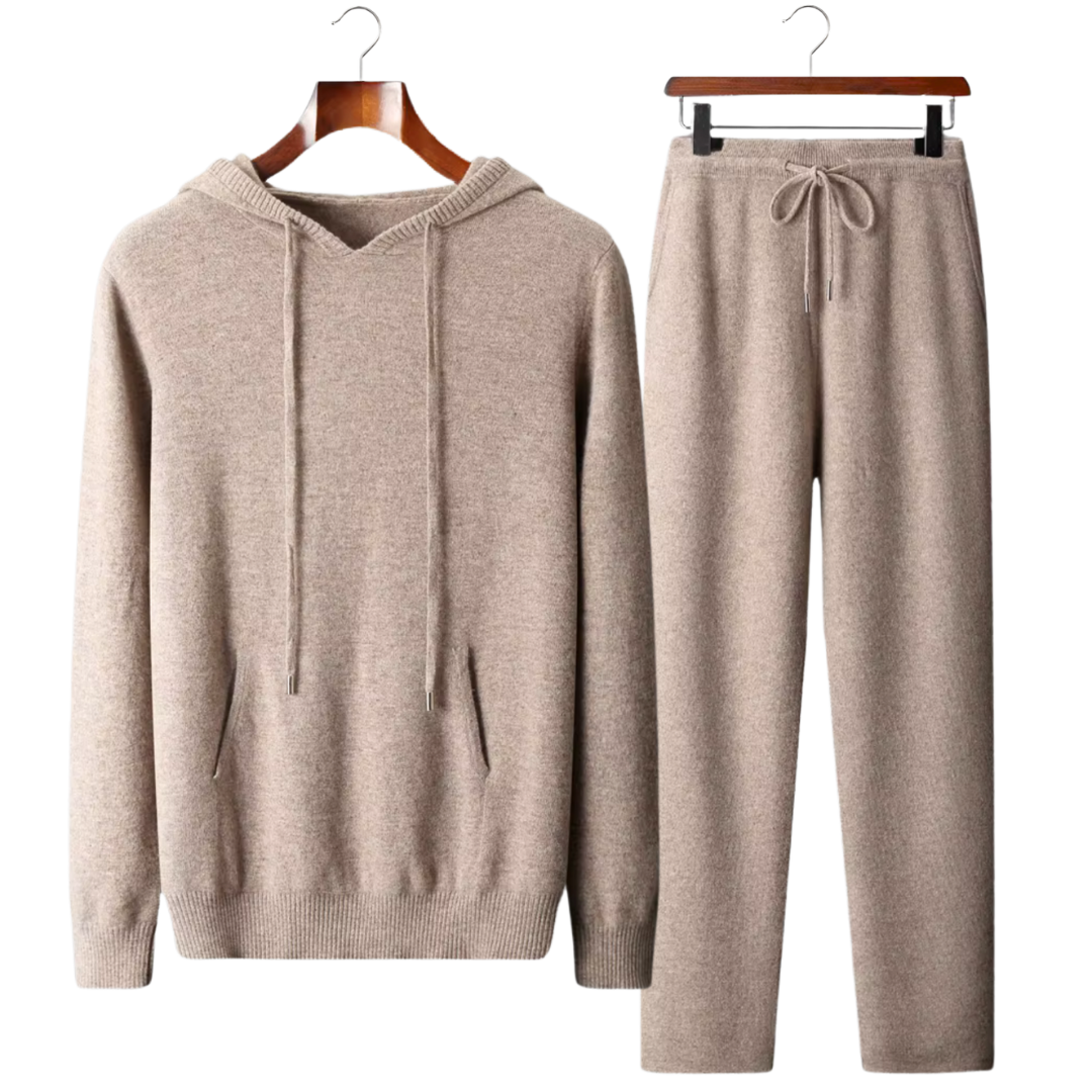 Men's wool blend zip top jogger set