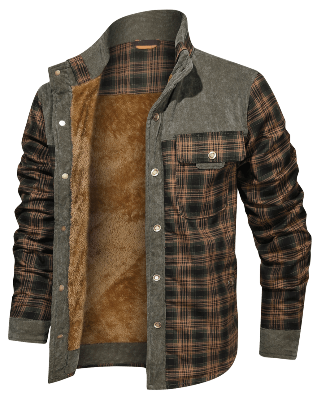 Men's faux fur lined check flannel jacket