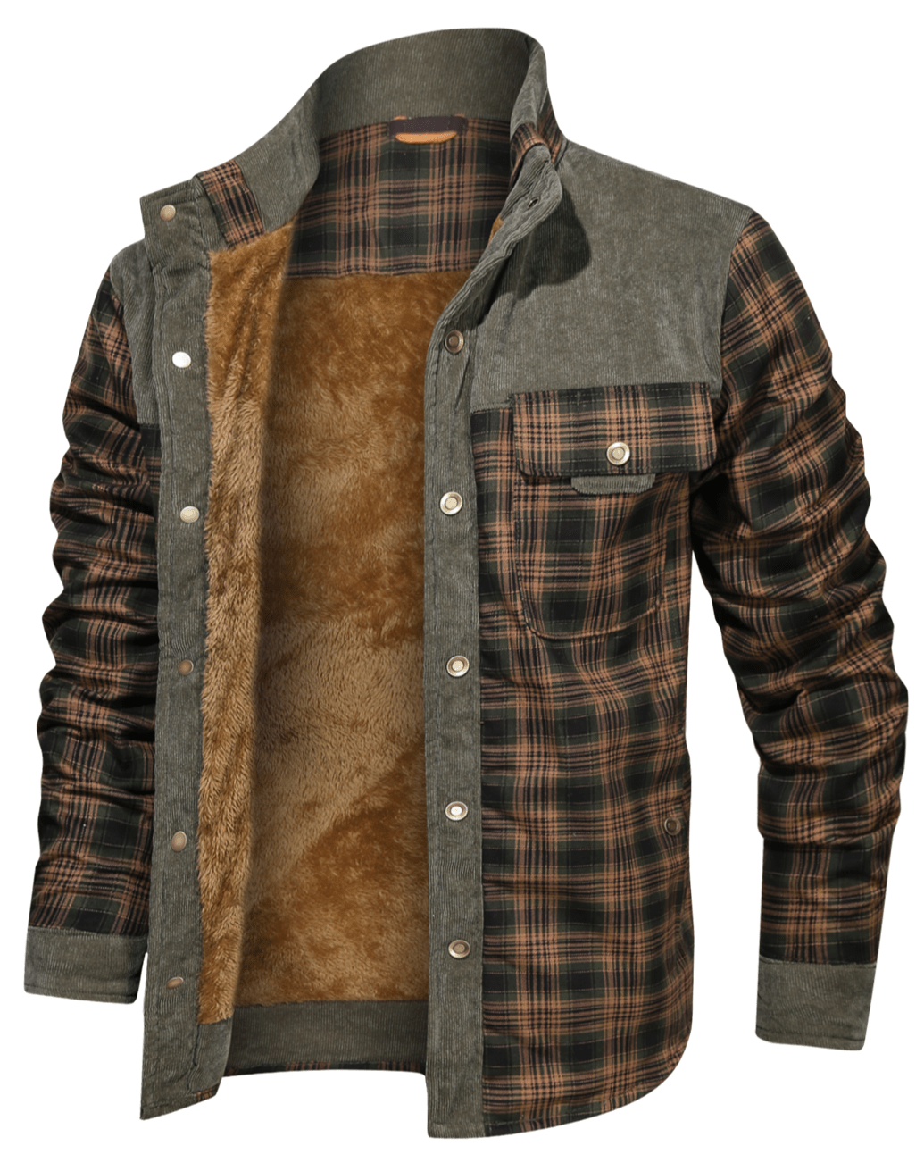 Men's faux fur lined check flannel jacket
