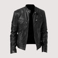 Men's classic leather zip jacket, side view