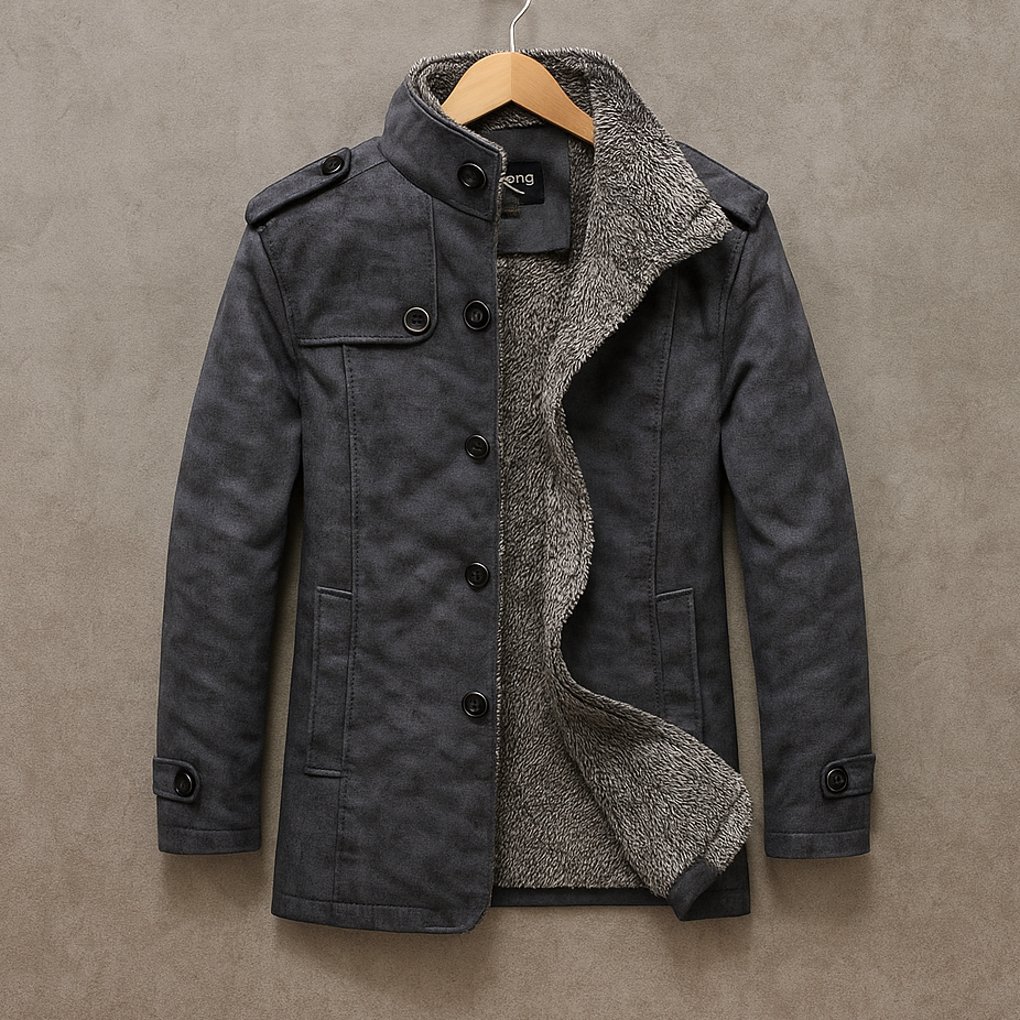 Men's suede tailored winter coat, back view