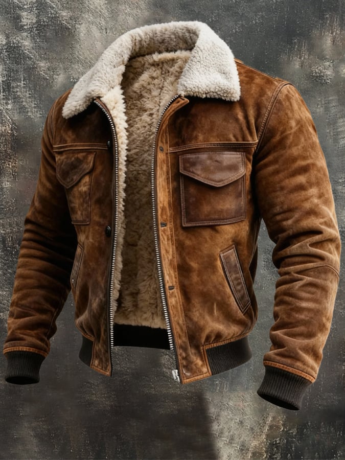 Men's sherpa lined winter jacket, side view