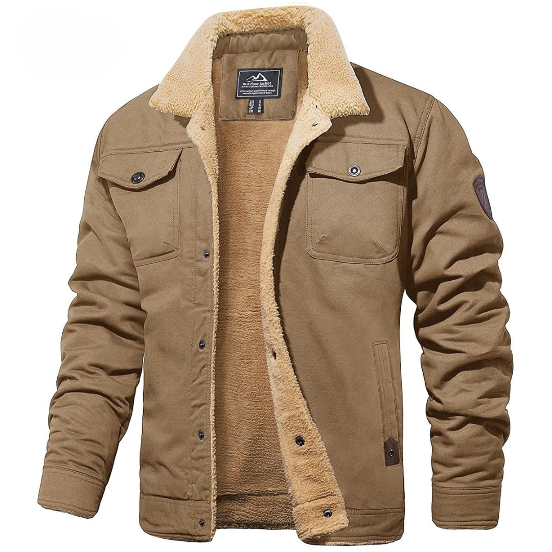 Men's fleece cargo jacket, side view