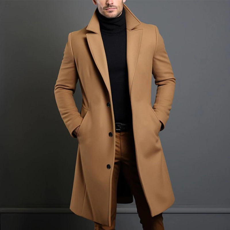 Men's classic fit wool overcoat, side view