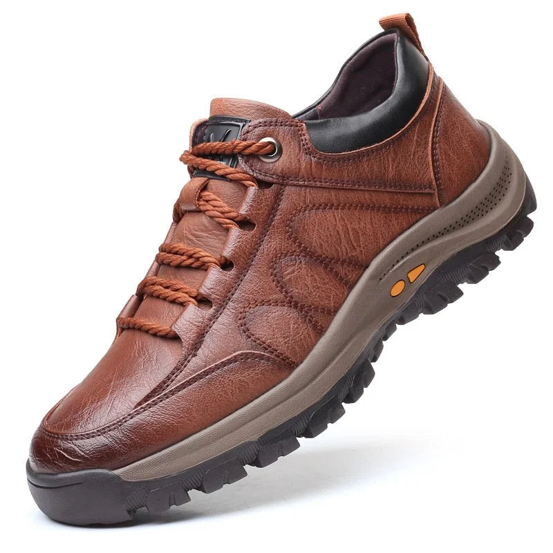 Men's cushioned leather comfort shoes, back view