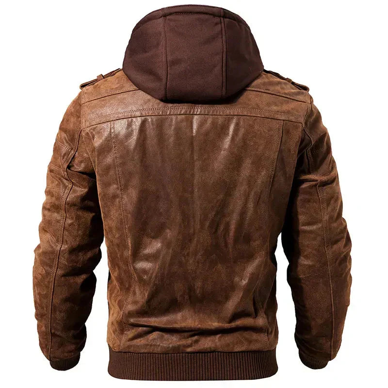 Men's roomy hooded utility jacket, side view