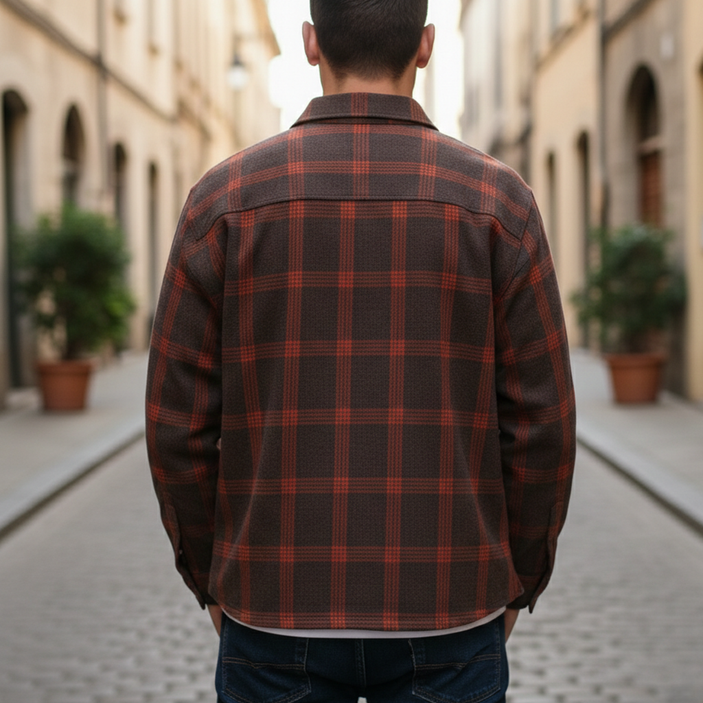 Men's checked flannel long sleeve shirt, detail