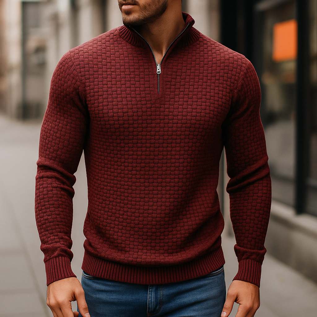 Men's wool blend waffle quarter zip jumper, view 5