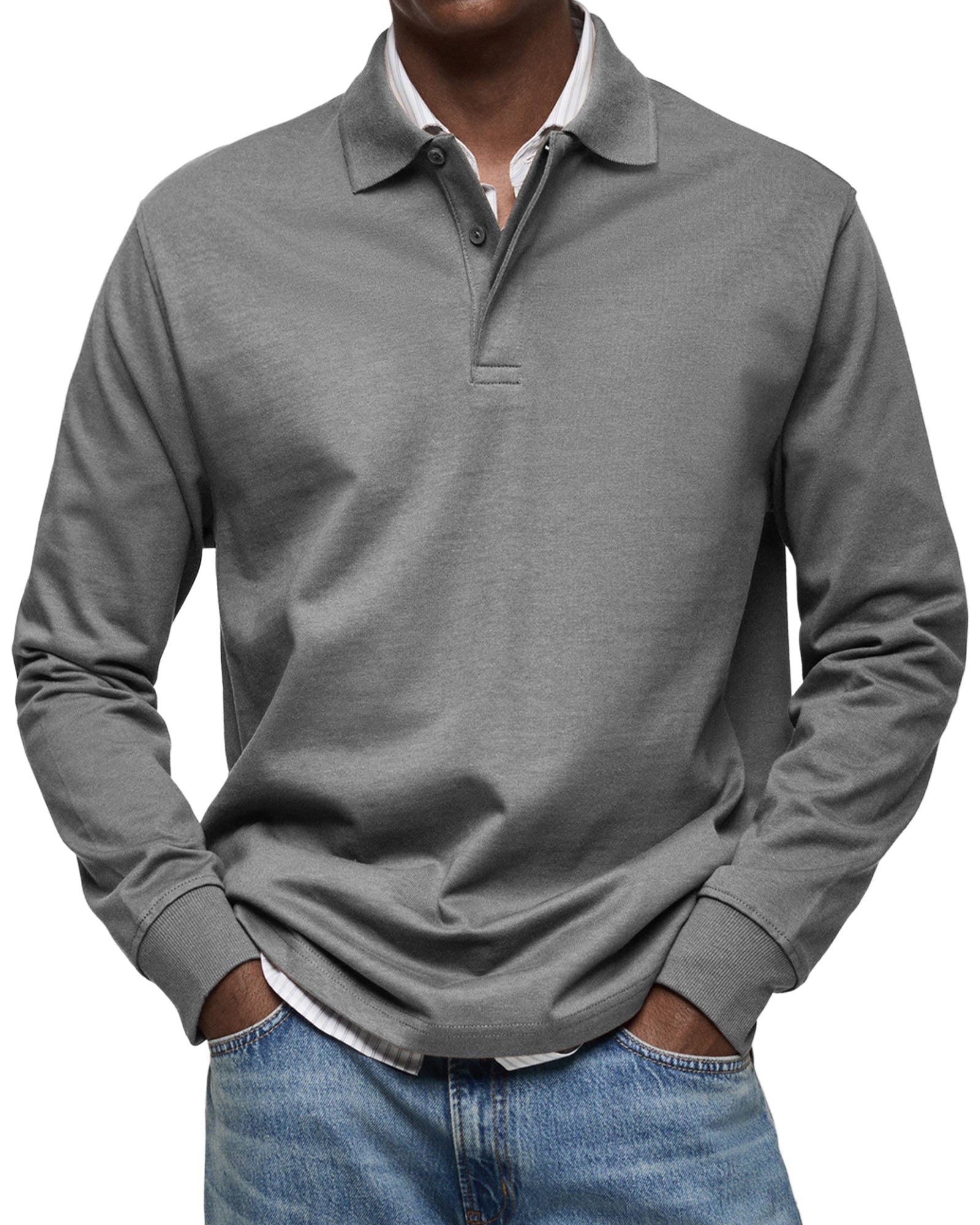 Men's classic long sleeve polo shirt, view 5