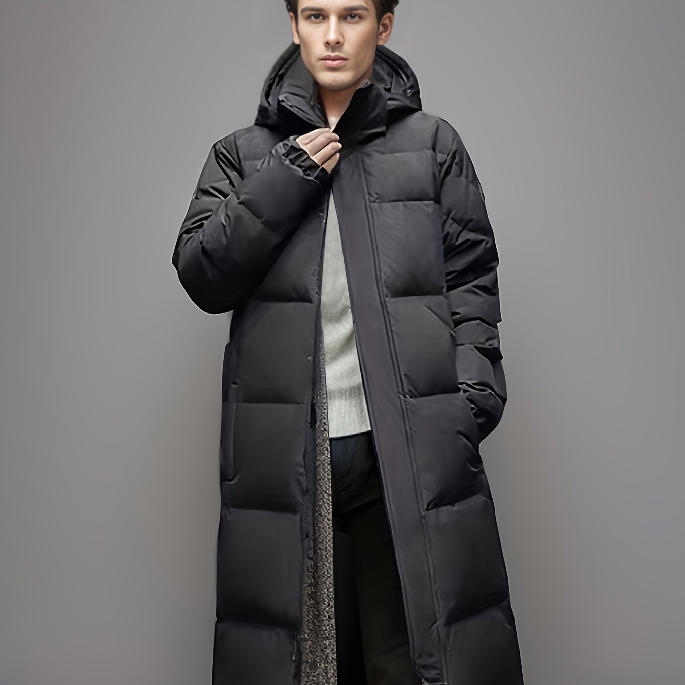 Men's long windproof puffer coat