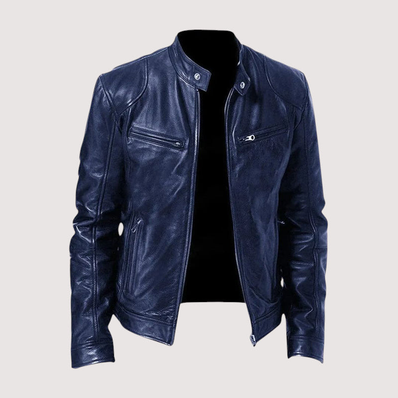 Men's classic leather zip jacket, view 5