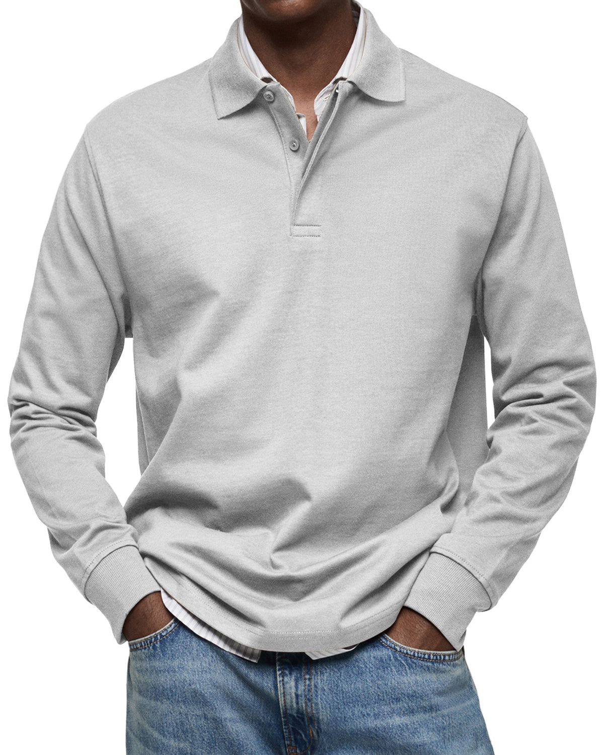Men's classic long sleeve polo shirt, detail