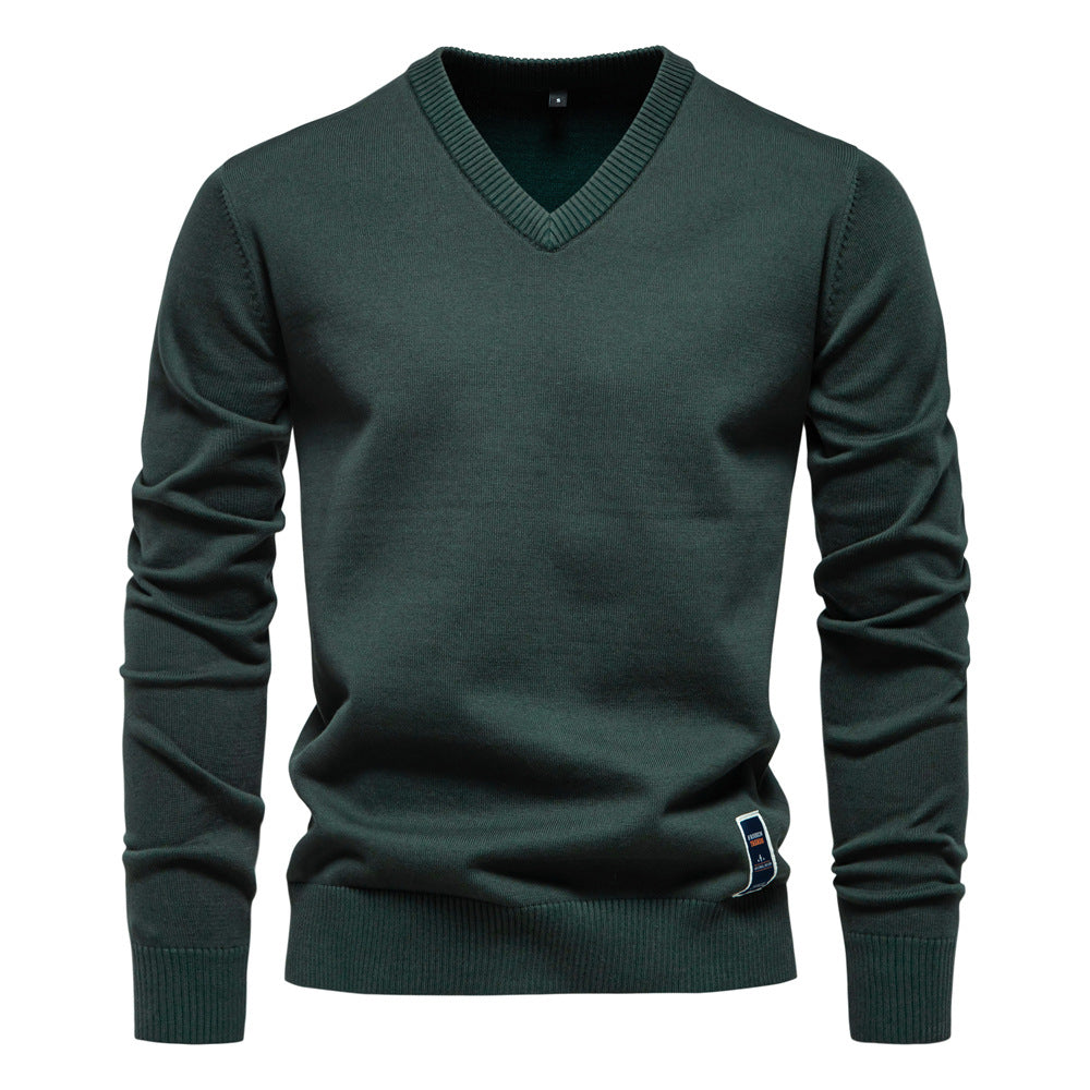 Men's classic v neck cotton jumper, back view