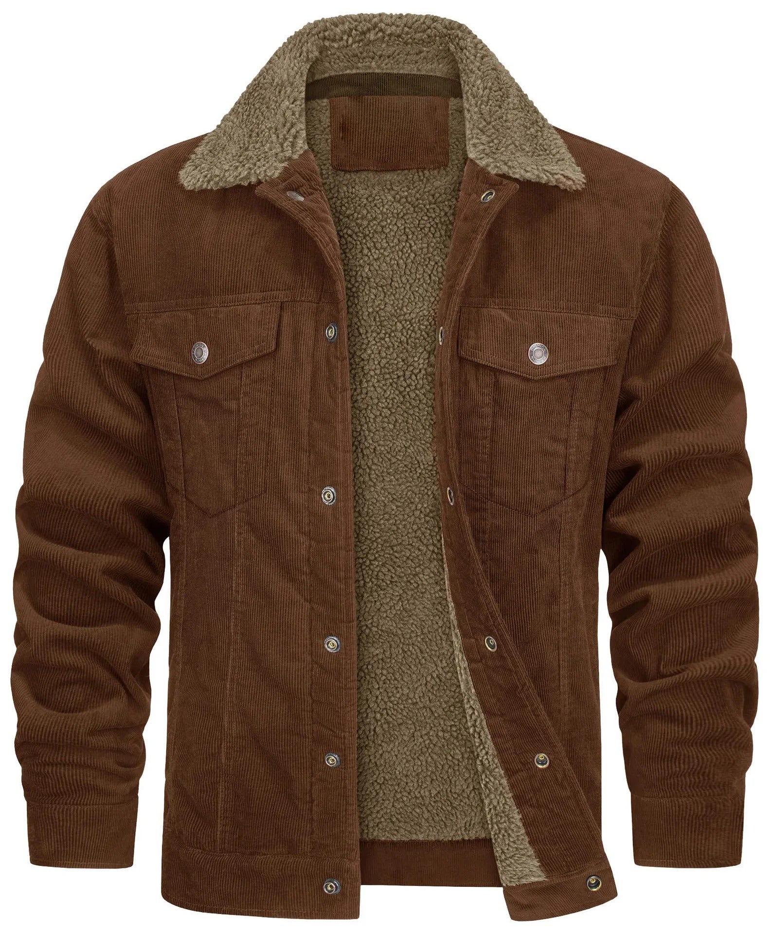Men's sherpa collar lined corduroy jacket, side view