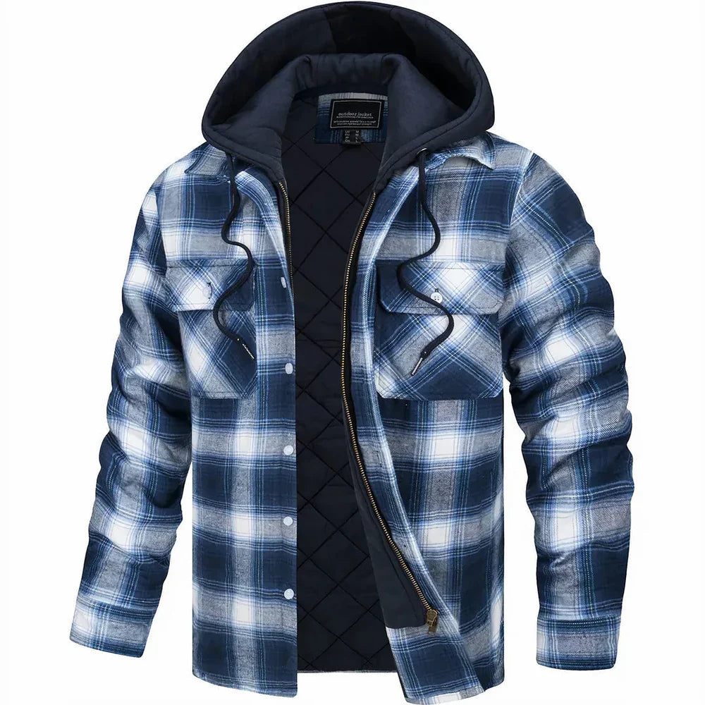 Men's structured check flannel jacket, side view