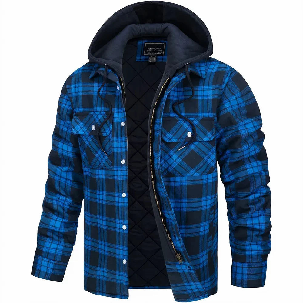 Men's structured check flannel jacket, back view