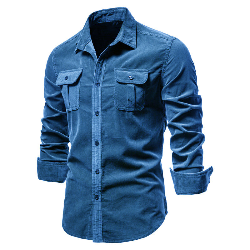 Men's slim fit corduroy shirt, side view