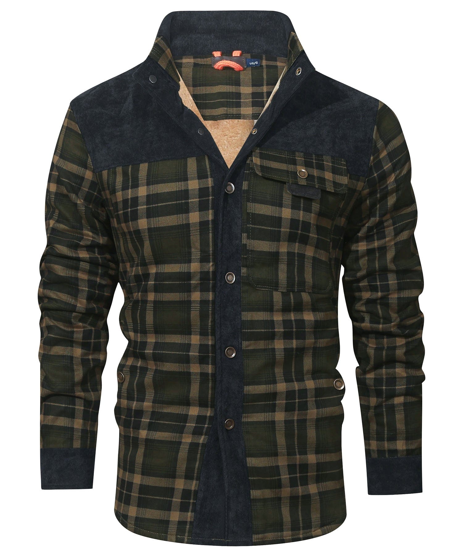 Men's faux fur lined check flannel jacket, view 16