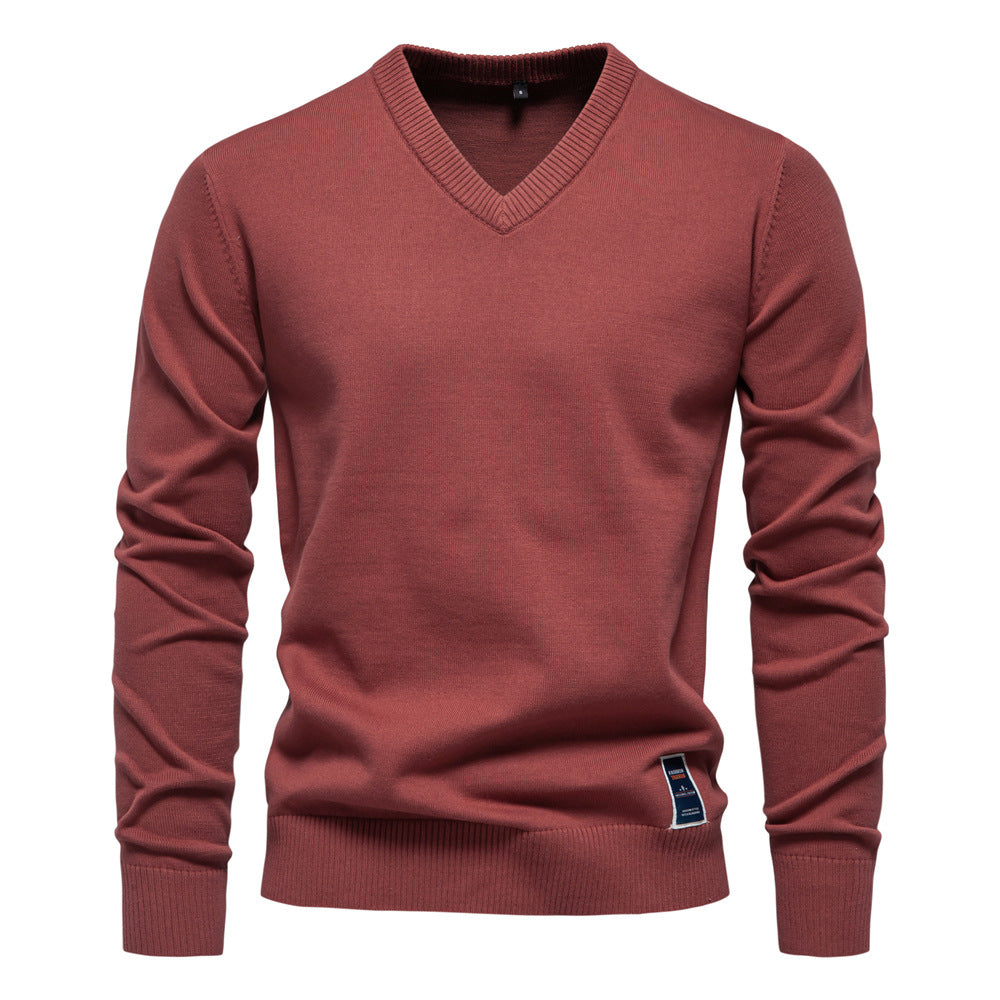 Men's classic v neck cotton jumper, detail