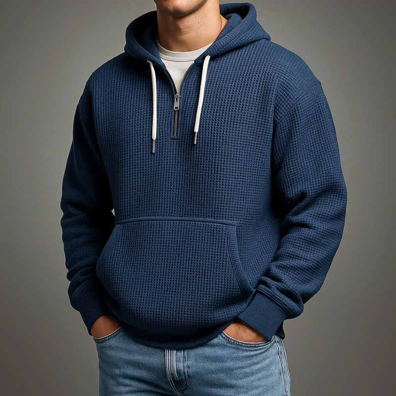 Men's waffle knit half zip hoodie, view 6