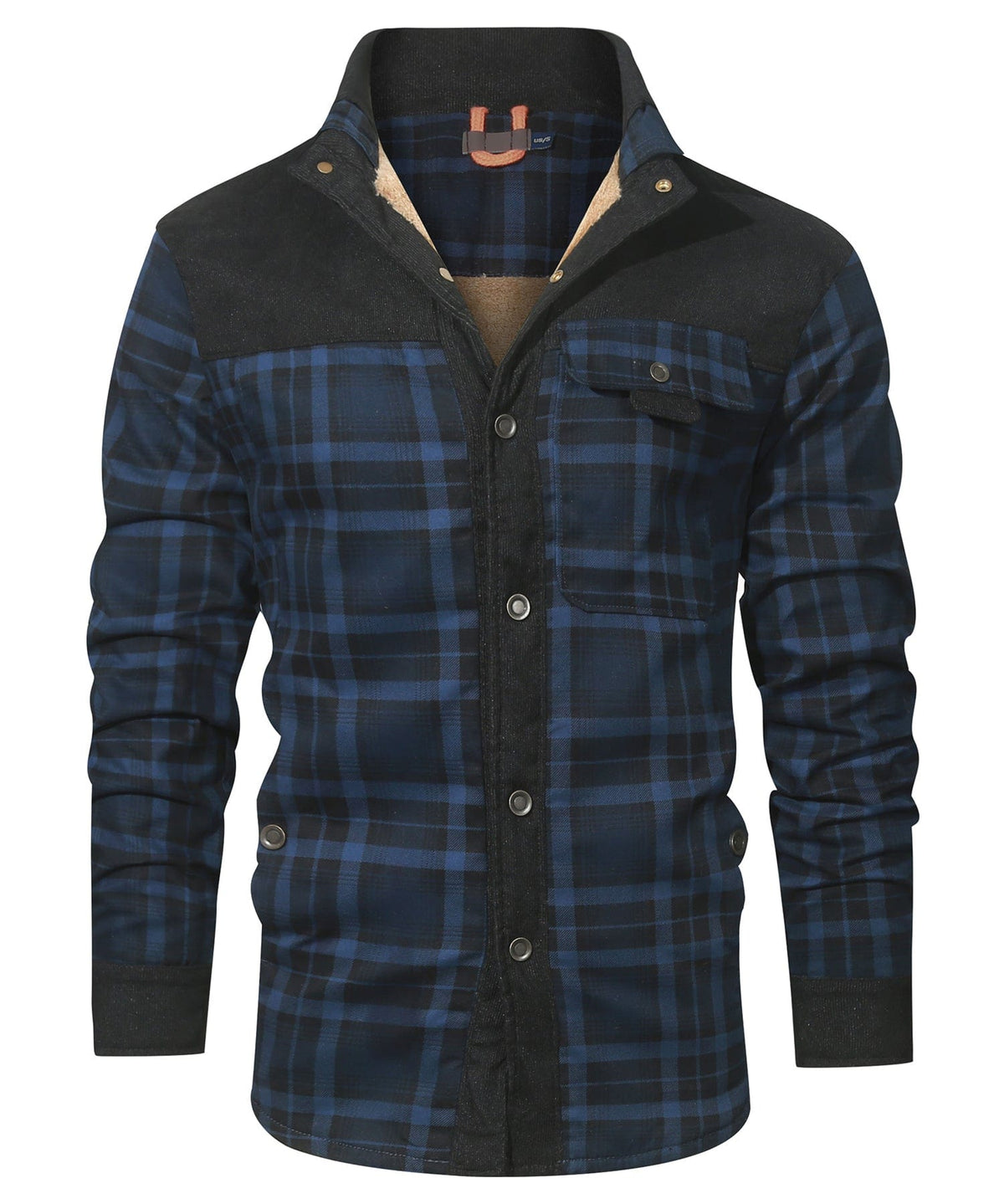 Men's faux fur lined check flannel jacket, view 10
