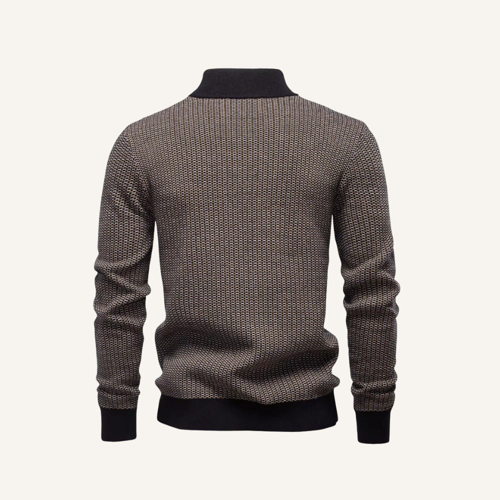 Men's birdseye knit quarter zip jumper, back view