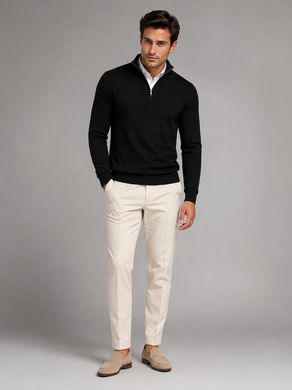 Men's contrast tipped mock neck quarter zip
