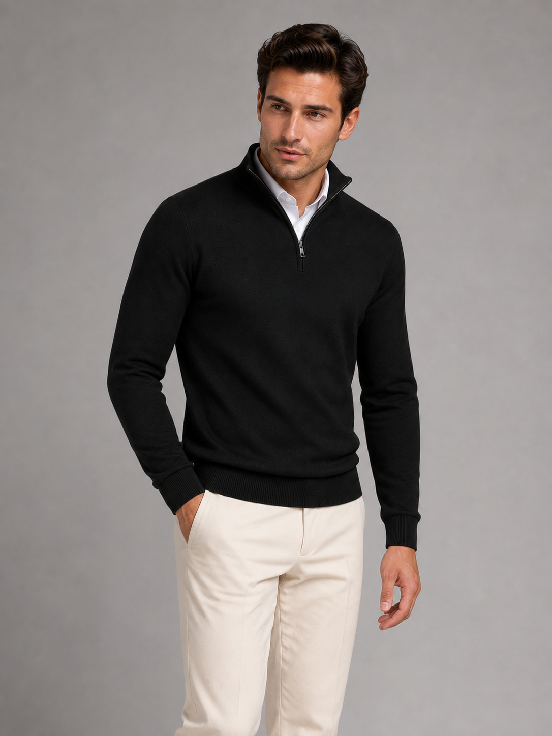 Men's contrast tipped mock neck quarter zip, view 8