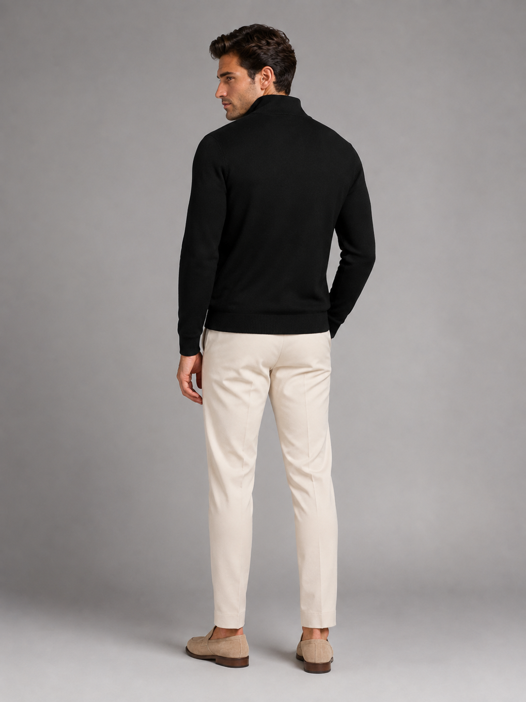 Men's contrast tipped mock neck quarter zip, view 7