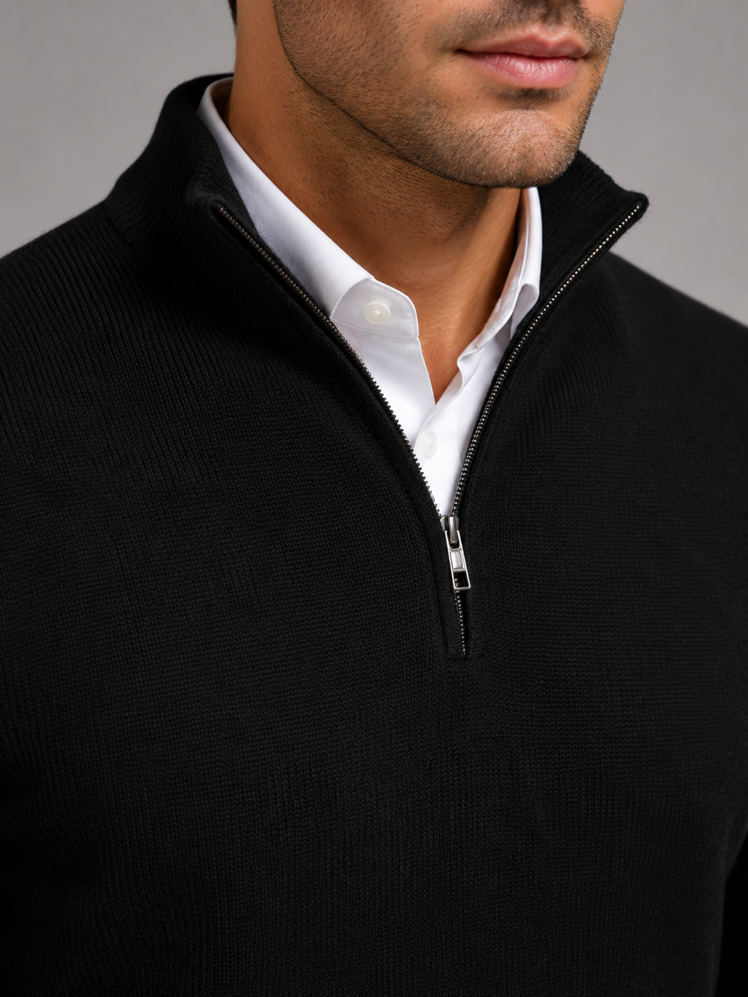 Men's contrast tipped mock neck quarter zip, view 5