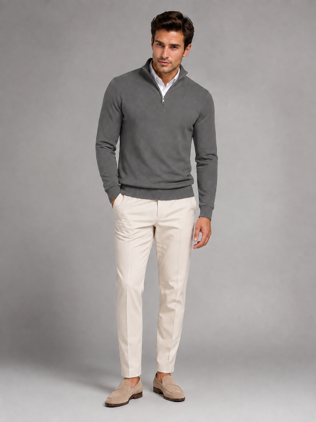 Men's contrast tipped mock neck quarter zip, view 10
