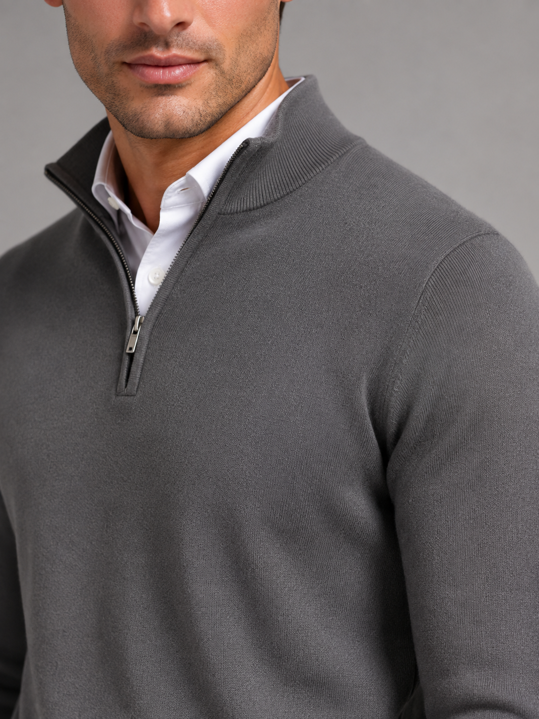 Men's contrast tipped mock neck quarter zip, view 9