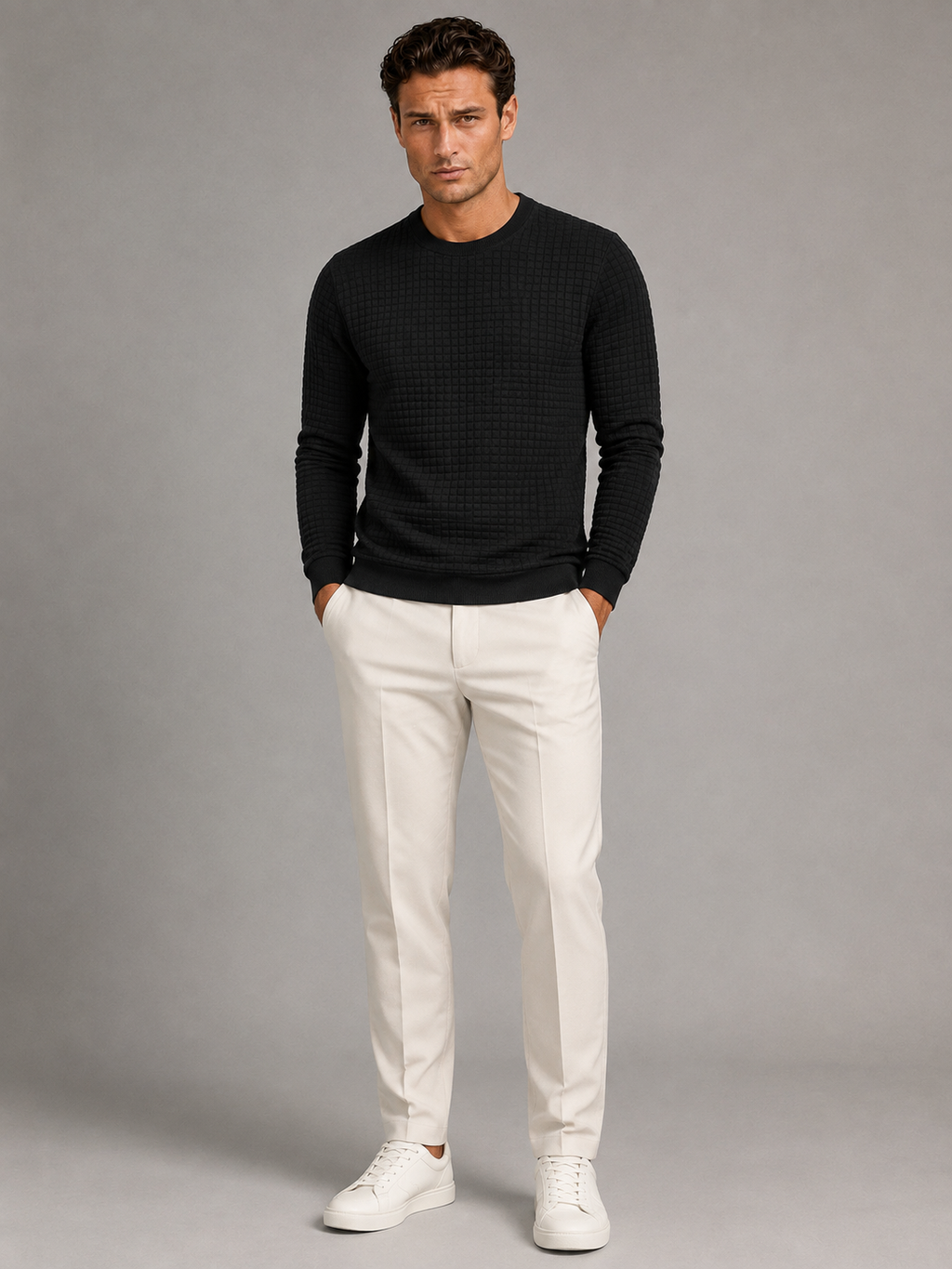 Men's waffle grid crew neck sweatshirt