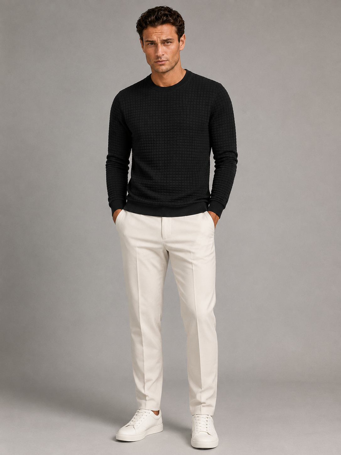 Men's waffle grid crew neck sweatshirt