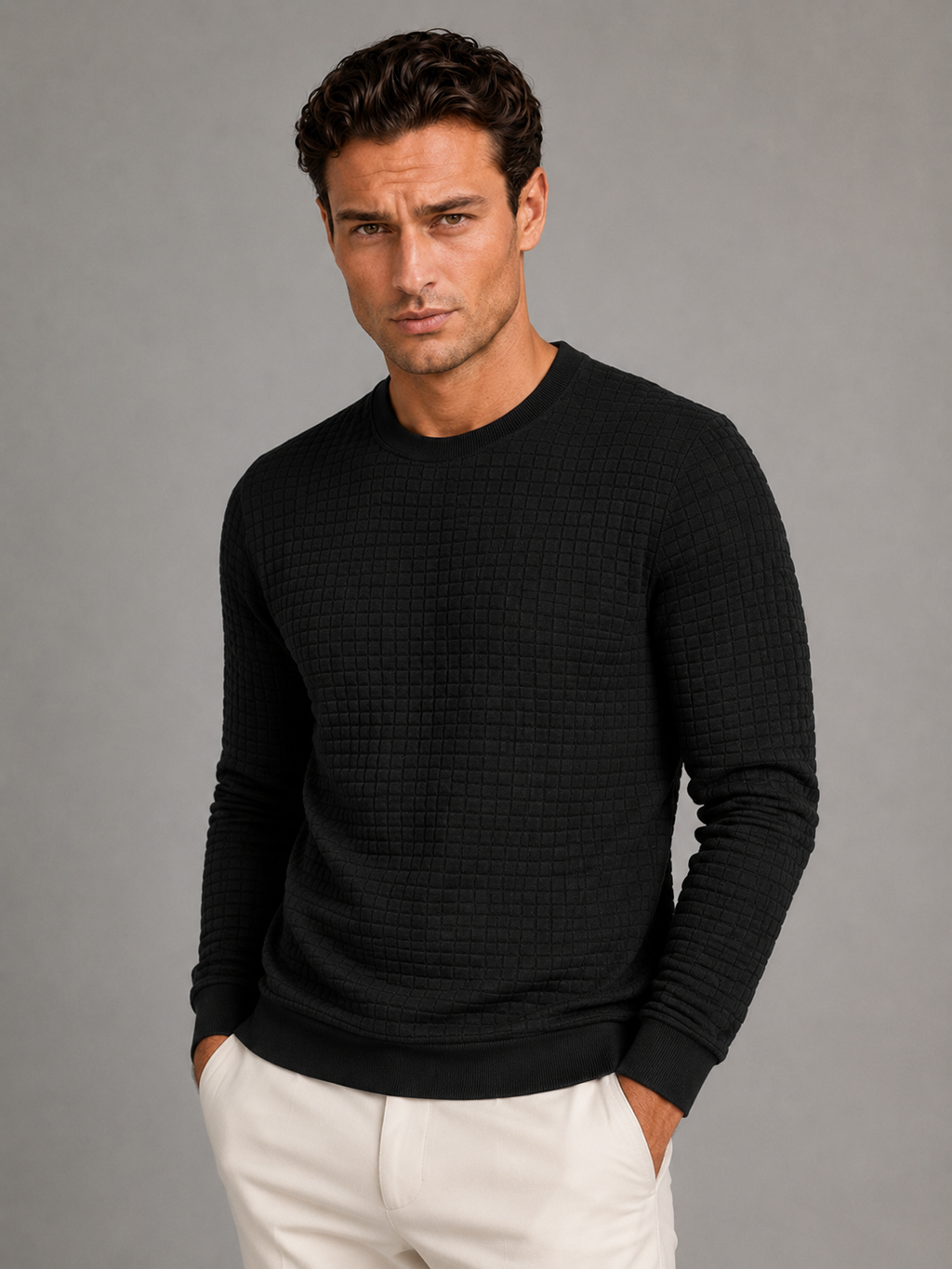 Men's waffle grid crew neck sweatshirt, view 9