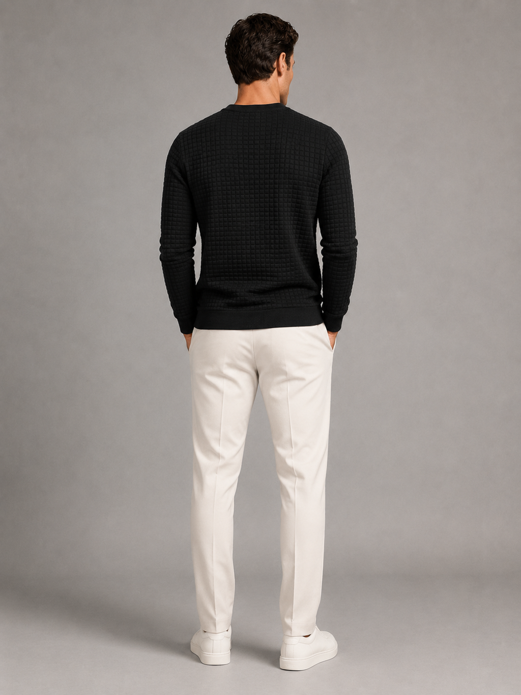 Men's waffle grid crew neck sweatshirt, side view