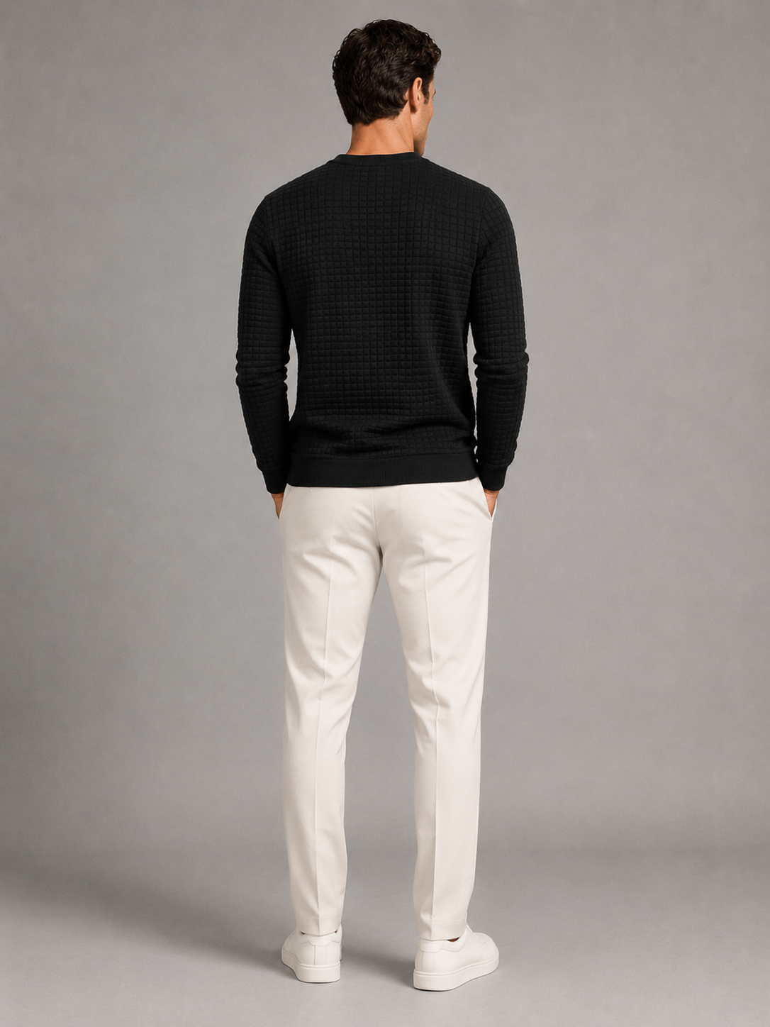Men's waffle grid crew neck sweatshirt, side view