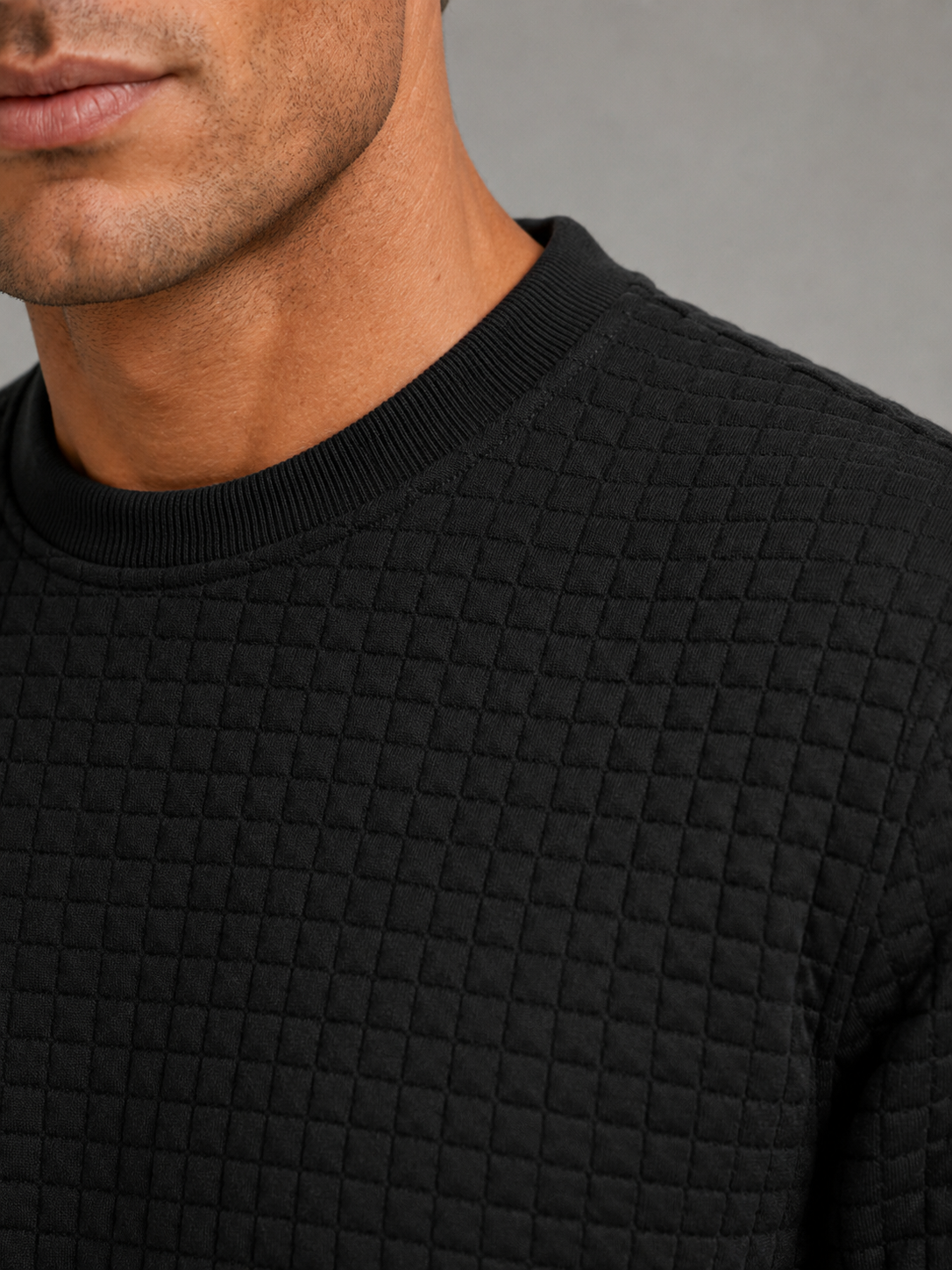 Men's waffle grid crew neck sweatshirt, back view