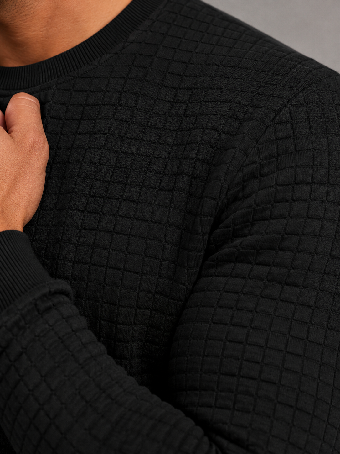 Men's waffle grid crew neck sweatshirt, view 5