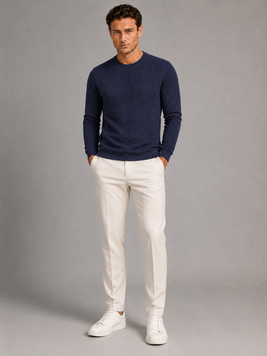Men's waffle grid crew neck sweatshirt, view 6