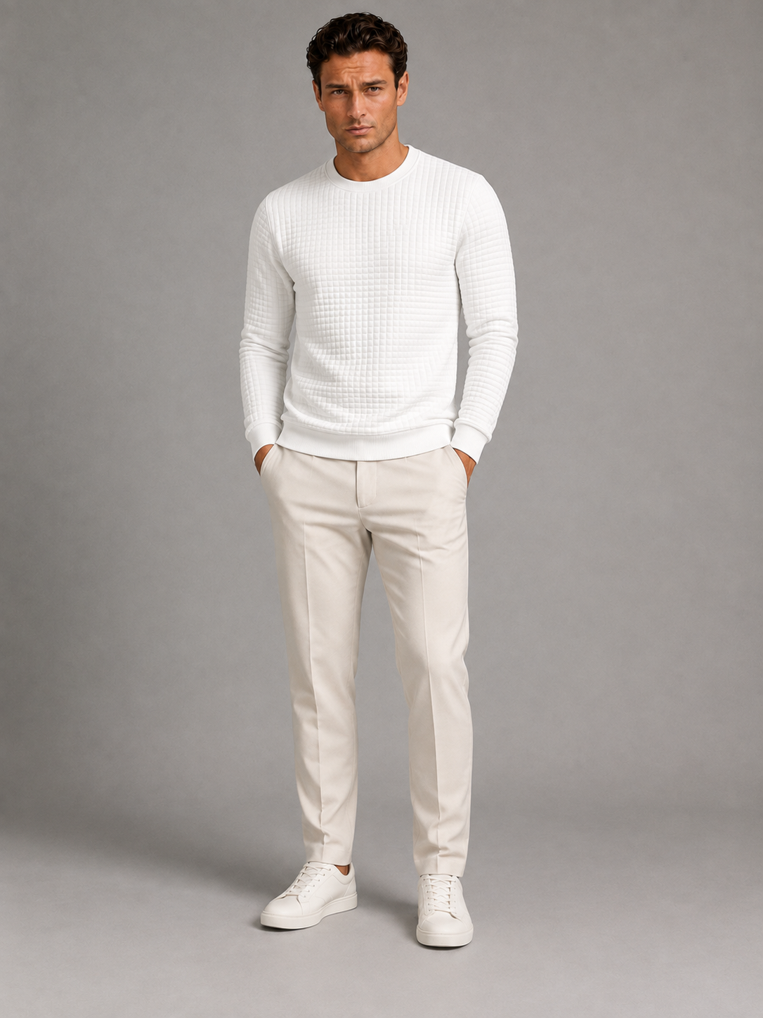 Men's waffle grid crew neck sweatshirt, view 8