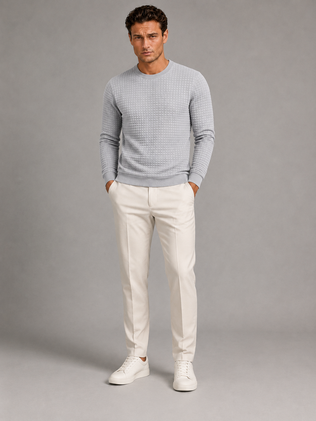Men's waffle grid crew neck sweatshirt, view 7