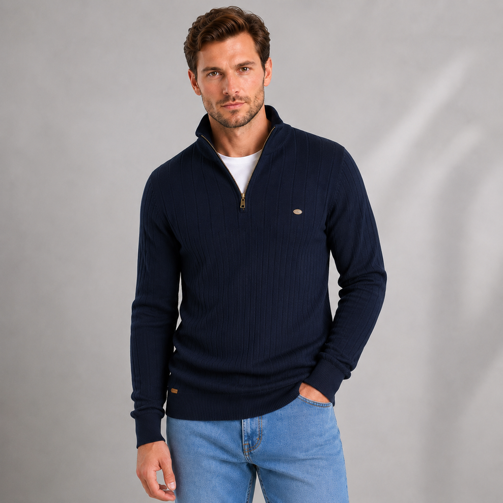 Men's ribbed funnel neck quarter zip jumper